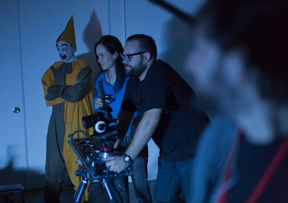 Actor Jeff Blumberg in the role of The Clown shooting the web series The Hotel Barclay