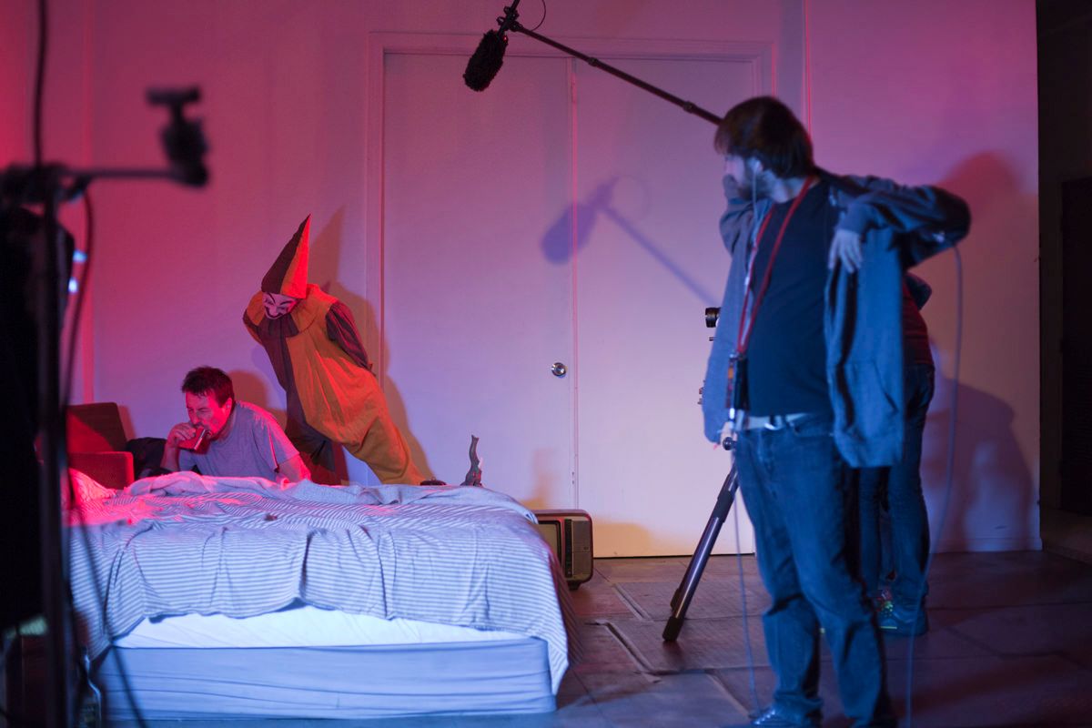 Actor Jeff Blumberg in the role of The Clown shooting the web series The Hotel Barclay