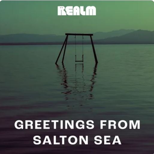 Title graphic of the podcast series Adrenaline: Greetings from Salton Sea, featuring Jeff Blumberg as the Coroner's Clerk