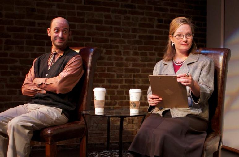 Jeff Blumberg playing the Preschool Administrator in the one-act Preschool in the play Love and Other Allergies