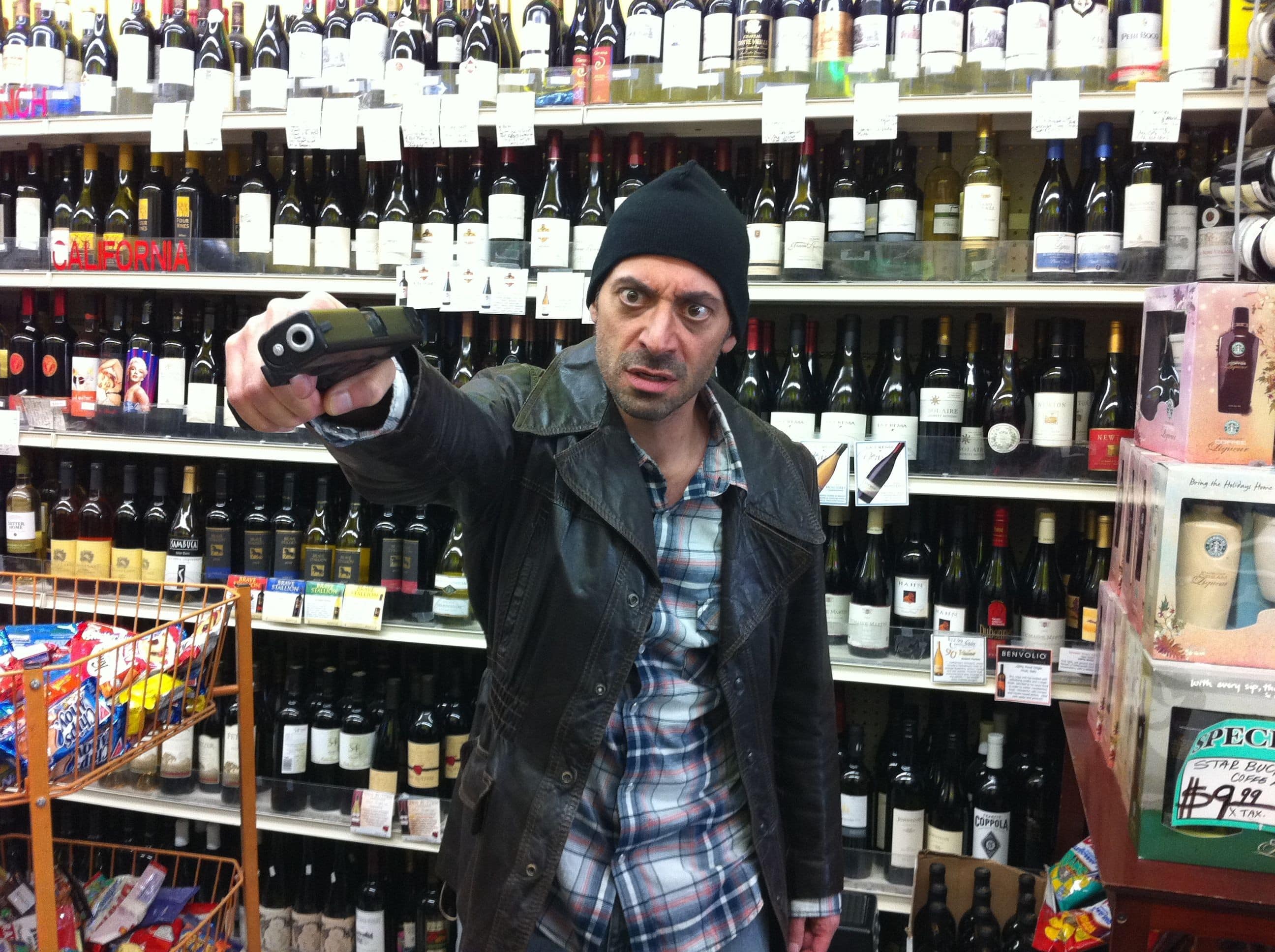 ActorJeff Blumberg as the Robber shooting the short film Dot Got Shot