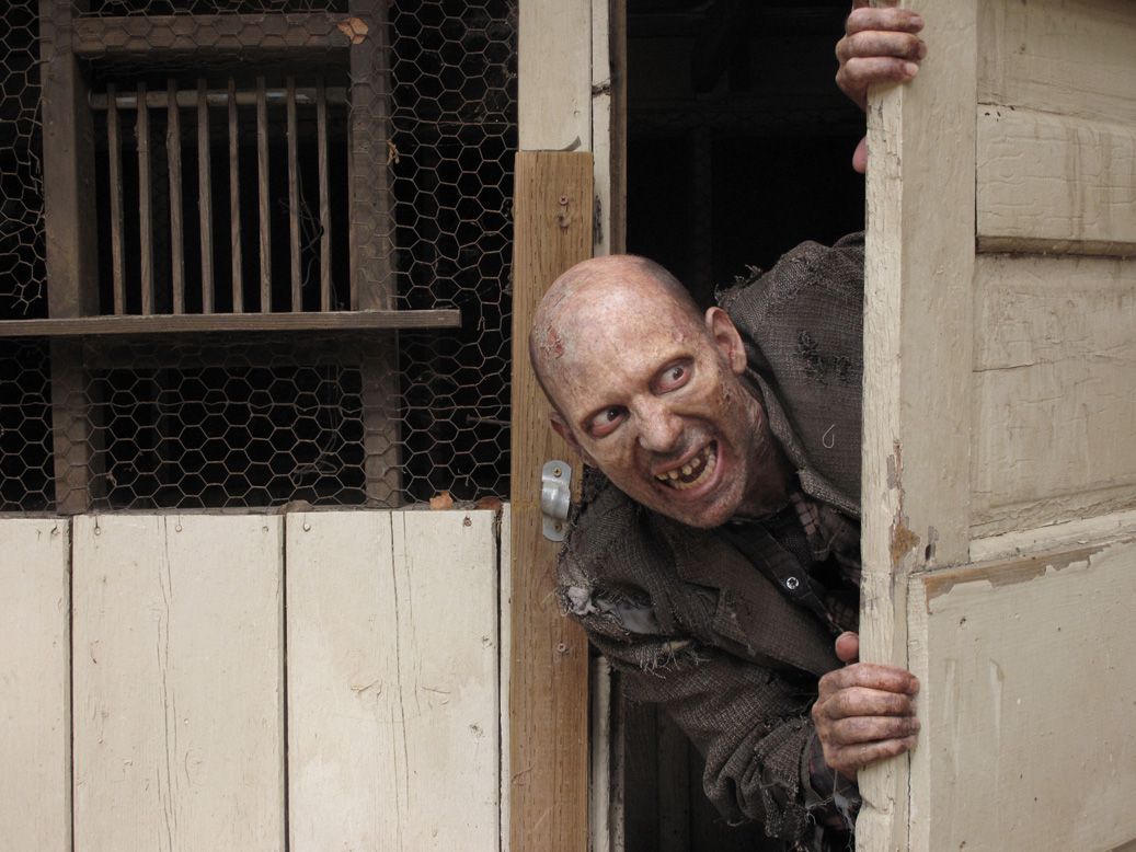 Actor Jeff Blumberg playing a zombie in a TV commercial shoot