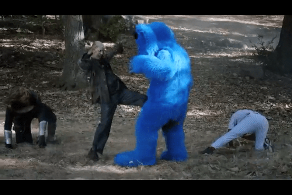 Actor Jeff Blumberg playing the role of a zombie in a TV commercial