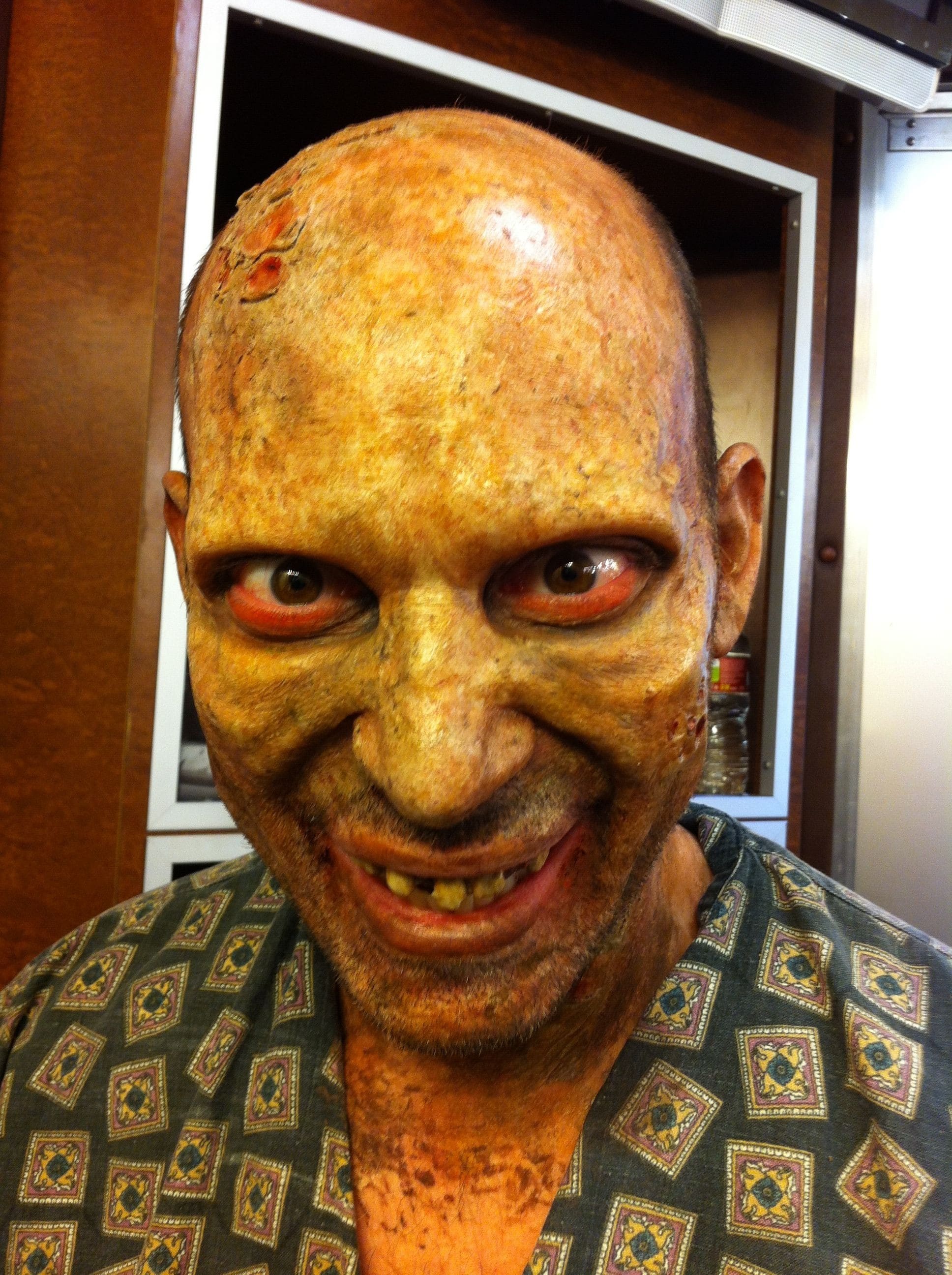 Actor Jeff Blumberg playing a zombie in a TV commercial shoot