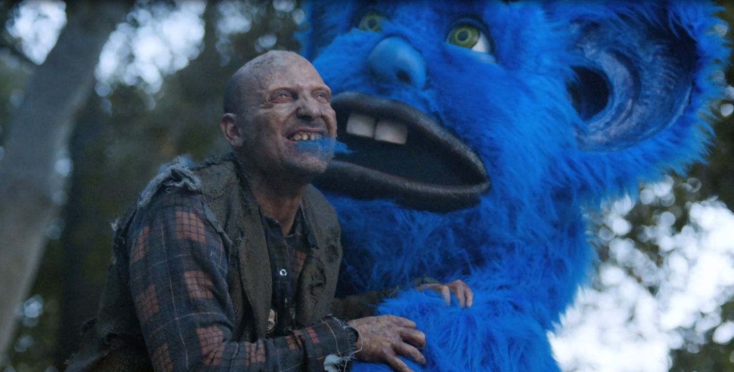 Actor Jeff Blumberg playing the role of a zombie in a TV commercial